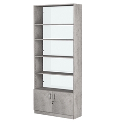 Стеллаж из ДСП с 4-мя полками 300x900 мм серии LEVEL-4 №12-1 (З/C - СТЕКЛО), Бетон Чикаго светло-серый F186 ST9