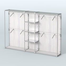 Торговая система ХРОМ (задняя стенка - ДСП) 3600 мм с зеркальными полками и поручнями №8, Ясень Анкор светлый