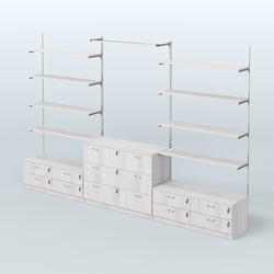 Система Neo Fix №5 с П-образным поручнем, полками из ДСП и тумбами T-14 и Т-13, Ясень Анкор светлый
