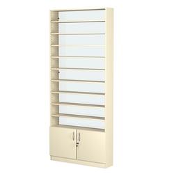 Стеллаж из ДСП с 9-ю полками 200x900 мм серии LEVEL-9 №10-1 (З/C - СТЕКЛО), Крем Вайс