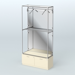 Торговая система ХРОМ (задняя стенка - зеркало) 1200 мм №4-3 с тумбой Т-15 и поручнями, Крем Вайс