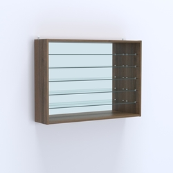 Витрина настенная №203-6Г открытая зеркальная с пятью полками из стекла, Орех