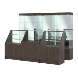 Комплект стеклянных витрин ИС-03 и прилавков ЭК-7, Дуб Венге