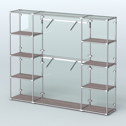 Торговая система ХРОМ (задняя стенка - стекло) 2430 мм с полками ДСП и поручнями №7, Ясень Анкор темный