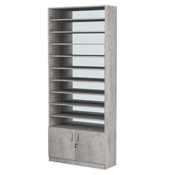 Стеллаж из ДСП с 10-ю полками 300x900 мм серии LEVEL-10 №12-2 (З/C - ЗЕРКАЛО), Бетон Чикаго светло-серый F186 ST9