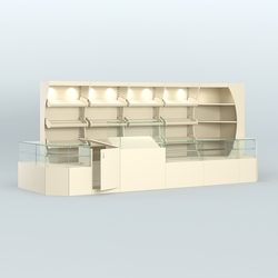 Угловой павильон с широким рядом стеллажей для размещения хлеба и выпечки №4, Крем Вайс