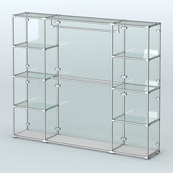 Торговая система ХРОМ (задняя стенка - стекло) 2430 мм с прозрачными полками и поручнями №3, Серый