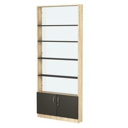 Стеллаж из ДСП с 4-мя полками 150x900 мм серии LEVEL-4 №9-1 (З/C - СТЕКЛО), Дуб Сонома + Черный