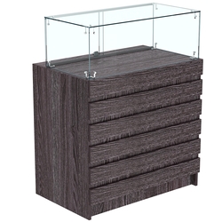 Торговый прилавок с прозрачным колпаком и фасадными панелями №1Э-14, Ясень Анкор темный - U31105