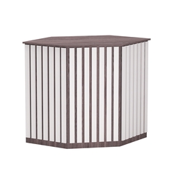 Торговый стол-прилавок шестигранный с планками серии ПРИЛИВ №22, Ясень Анкор темный + Ясень Анкор светлый