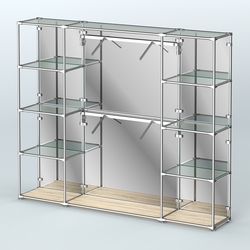 Торговая система ХРОМ (задняя стенка - зеркало) 2430 мм с прозрачными полками и поручнями №7, Дуб Сонома