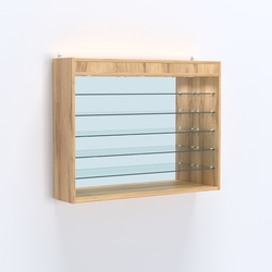 Витрина настенная №203-8Г открытая с пятью полками, зеркалом и подсветкой, Дуб Золотистый