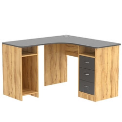 Стол угловой с ящиками СУ-03-П (правосторонний), Дуб Золотистый и Темно-Серый