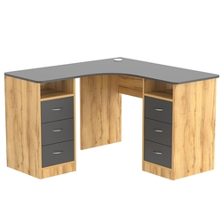 Стол угловой с ящиками СУ-02-Д, Дуб Золотистый и Темно-Серый
