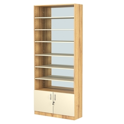 Стеллаж из ДСП с 6-ю полками 300x900 мм серии LEVEL-6 №12-2 (З/C - ЗЕРКАЛО), Дуб Золотистый и Крем Вайс