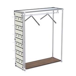 Хромированный стенд-вешало ETD-12 №1-4 (торец-ЭП) с полкой Зеркало 4мм, Орех