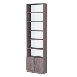 Стеллаж из ДСП с 5-ю полками 250x600 мм серии LEVEL-5 №4-1 (З/C - СТЕКЛО), Ясень Анкор темный