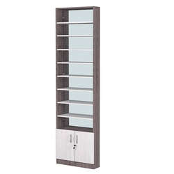 Стеллаж из ДСП с 8-ю полками 150x600 мм серии LEVEL-8 №2-2 (З/C - ЗЕРКАЛО), Ясень Анкор темный + Ясень Анкор светлый