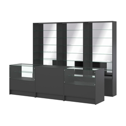 Комплект стеллажей со стеклянными полками U-6 №12-2 и прилавков ЭК-03, Черный