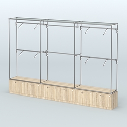 Торговая система ХРОМ без ДСП 3600 мм №2 с тумбами Т-15 и поручнями, Дуб Сонома