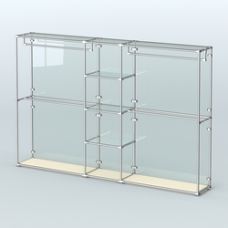 Торговая система ХРОМ (задняя стенка - стекло) 3030 мм с прозрачными полками и поручнями №4, Крем Вайс