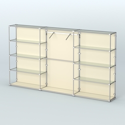 Торговая система ХРОМ (задняя стенка - ДСП) 3600 мм с прозрачными полками и поручнями №9, Крем Вайс