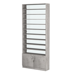 Стеллаж из ДСП с 10-ю полками 250x900 мм серии LEVEL-10 №11-1 (З/C - СТЕКЛО), Бетон Чикаго светло-серый F186 ST9