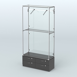 Торговая система ХРОМ (задняя стенка - стекло) 1200 мм №4-2 с тумбой Т-14 и поручнями, Черный