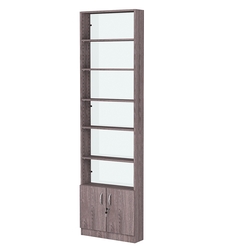 Стеллаж из ДСП с 5-ю полками 150x600 мм серии LEVEL-5 №2-1 (З/C - СТЕКЛО), Ясень Анкор темный