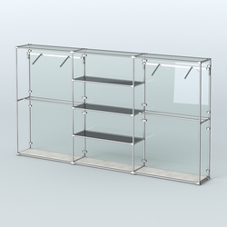 Торговая система ХРОМ (задняя стенка - стекло) 3600 мм с тонированными полками и поручнями №10, Метрополитан Грей