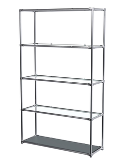 Торговый хромированный стеллаж с прозрачными полками №4, Темно-Серый