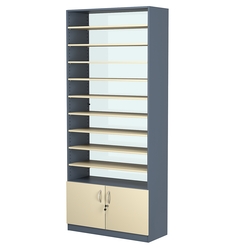 Стеллаж из ДСП с 9-ю полками 350x900 мм серии LEVEL-9 №13-1 (З/C - СТЕКЛО), Темно-серый + Крем Вайс