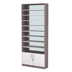 Стеллаж из ДСП с 8-ю полками 200x900 мм серии LEVEL-8 №10-2 (З/C - ЗЕРКАЛО), Ясень Анкор темный + Ясень Анкор светлый