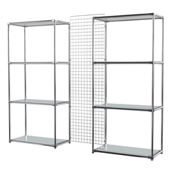 Сетчатый стеллаж СТИЛЬ с зеркальными полками и решеткой №31-4, Ясень Анкор светлый - U31104