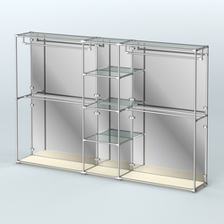 Торговая система ХРОМ (задняя стенка - зеркало) 3030 мм с прозрачными полками и поручнями №4, Крем Вайс