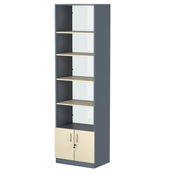 Стеллаж из ДСП с 4-мя полками 400x600 мм серии LEVEL-4 №7-1 (З/C - СТЕКЛО), Темно-серый + Крем Вайс