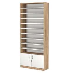 Стеллаж из ДСП с 9-ю полками 300x900 мм серии LEVEL-9 №12 (З/C - ДВП), Дуб Канзас коричневый + Белый