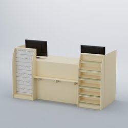 Ресепшен Атлант с фасадными наклонными полочками и экономпанелью №5, Крем Вайс + Белый