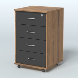 Тумба подкатная 4 ящика, цвет венге, Орех + Черный