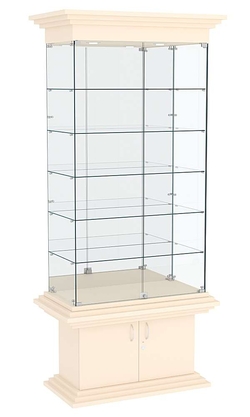 Витрина широкая с 5-ю полками и зеркалом КОЛОСС №503, Крем Вайс