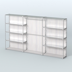 Торговая система ХРОМ (задняя стенка - ДСП) 3600 мм с зеркальными полками и поручнями №1, Ясень Анкор светлый