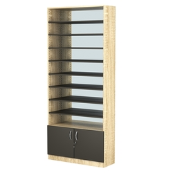 Стеллаж из ДСП с 8-ю полками 300x900 мм серии LEVEL-8 №12-2 (З/C - ЗЕРКАЛО), Дуб Сонома + Черный