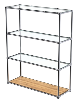 Торговый хромированный стеллаж с прозрачными полками №7, Дуб Золотистый