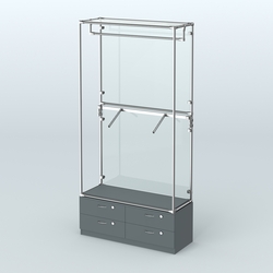 Торговая система ХРОМ (задняя стенка - стекло) 1200 мм №2-2 с тумбой Т-14 и поручнями, Темно-Серый