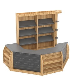 Комплект кассовой зоны со скосами для магазина выпечки средний №2-1, Дуб Золотистый и Темно-Серый