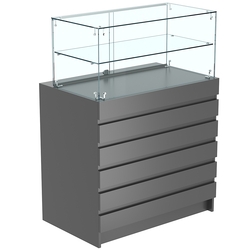 Торговый прилавок со стеклянной надставкой и фасадными панелями №1Э-01, Темно-Серый