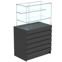 Торговый прилавок с двумя стеклянными полками и фасадными панелями №1Э-02, Черный