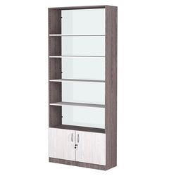 Стеллаж из ДСП с 4-мя полками 300x900 мм серии LEVEL-4 №12-1 (З/C - СТЕКЛО), Ясень Анкор темный + Ясень Анкор светлый