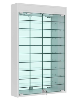 Витрина настенная №2-8А высокая с девятью полками, зеркалом и подсветкой, Серый