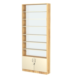 Стеллаж из ДСП с 6-ю полками 200x900 мм серии LEVEL-6 №10-1 (З/C - СТЕКЛО), Дуб Золотистый и Крем Вайс